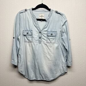 DAL Sun Washed Western Cottagecore Cowgirl Cotton Womens Henley Shirt Size Large